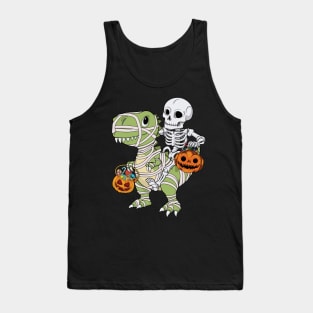 Skeleton Riding Mummy Dinosaur T Rex - Trick Rawr Treat Tank Top